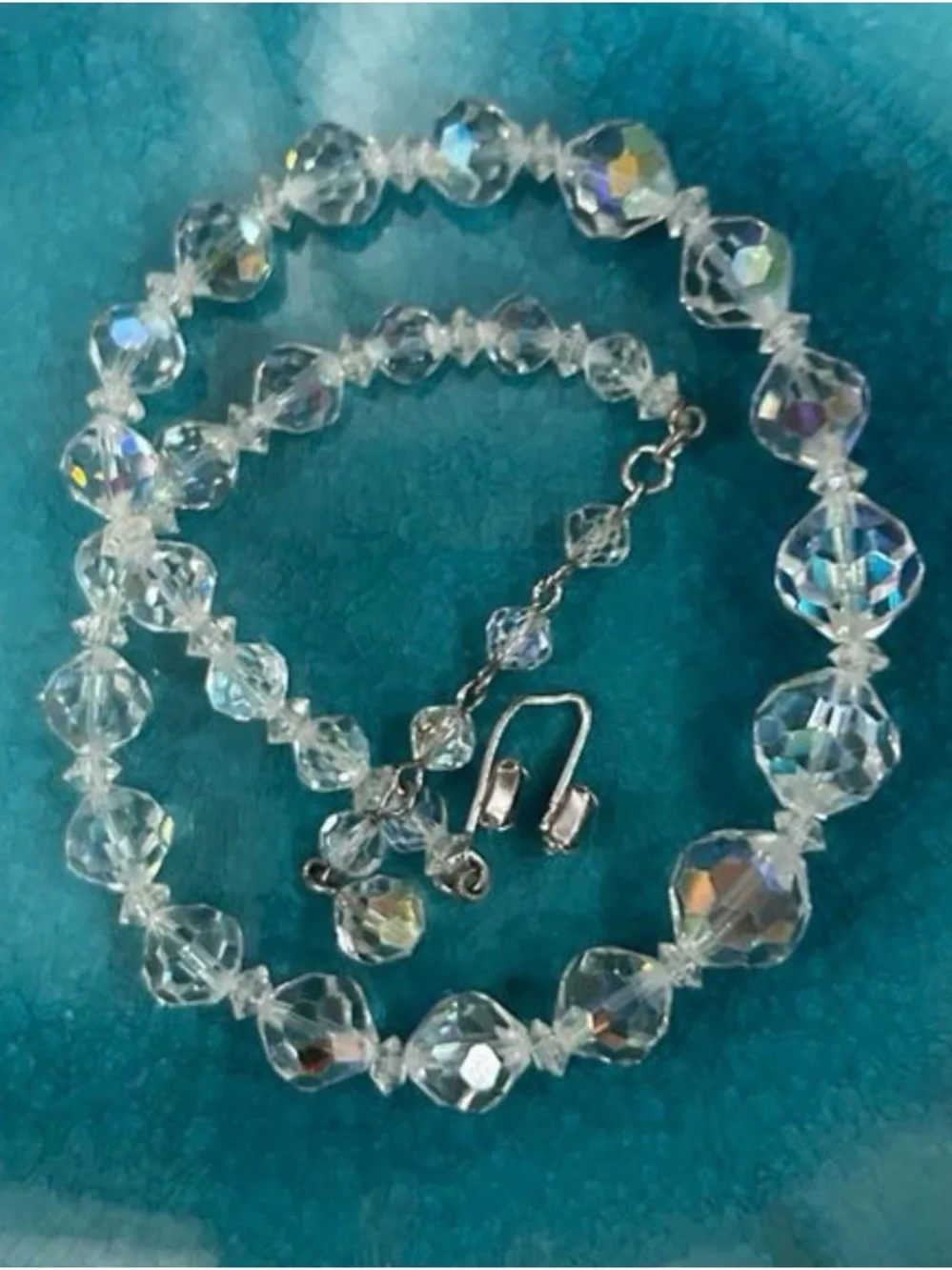 Vintage Choker Necklace & Dangling Earrings Set Clear Faceted Czech Glass Beads - Picture 5 of 10